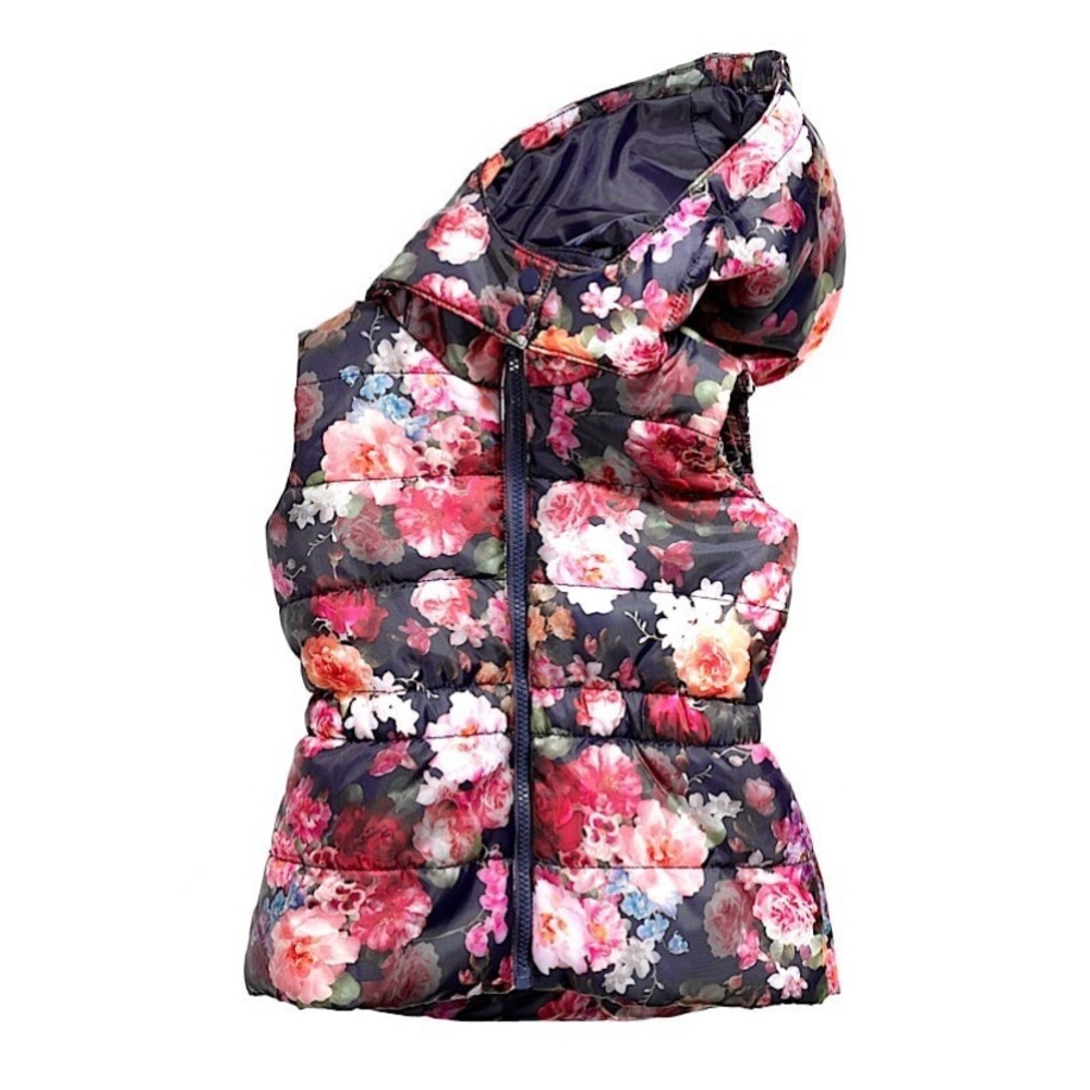 H&M Multicolor Floral Hooded Puffer Vest Girls Size 5/6